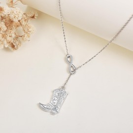 VONALA Cowgirl Boots Necklace Sterling Silver Western Cowboy Boots Necklace Western Style Jewellery Gift for Women Girls, Sterling Silver