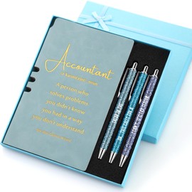 Spakon 5 Pcs Definition Accountant Gifts Leather Journal Notebook Ballpoint Pens with Box Back to School Accountant Gift for Student Teacher Mentor, Blue