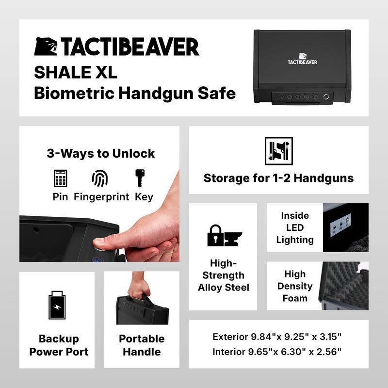SHALE XL Biometric Safe with 3 Ways Quick Access -