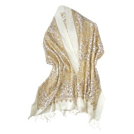 Women's Embroidered Oversize Tassel Shawl Scarf (#3-Beige)