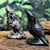Natural Black Obsidian Crow Hand Carved Raven Skull Guardian Statue