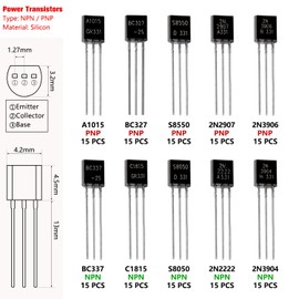 YIXISI 150 PCS 10 Values A1015 BC327 BC337 C1815 S8050 S8550 2N2222 2N2907 2N3904 2N3906 NPN PNP Power Transistor Assortment Kit