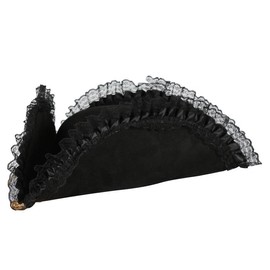 CREATIV DISCOUNT Captain Blackbeard Tricorn Hat in Black with Lace, One Size