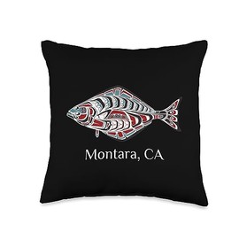Montara Native American Tribal Halibut California Montara California PNW Art Native American Halibut Tribal Throw Pillow, 16x16, Multicolor