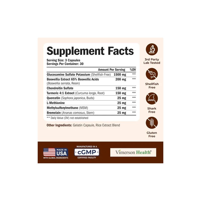 Vimerson Health Glucosamine Chondroitin Turmeric & Msm 90cap Sin Sabor