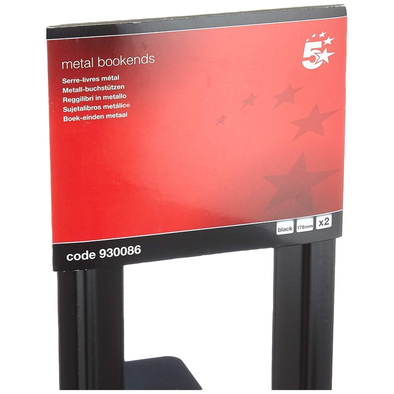 5 Star Office Book Ends Metal Heavy-duty 178mm Black (Pack