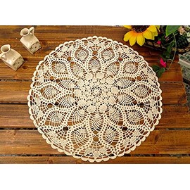 Tablecloth, Round Table Runner, Antique Style, Round Table Cover, Scandinavian Pastoral Style, Floral Pattern, Handmade, Openwork Knitting, Fashionable, Tablecloth, Doily, Circle, Beige, Diameter 23.6
