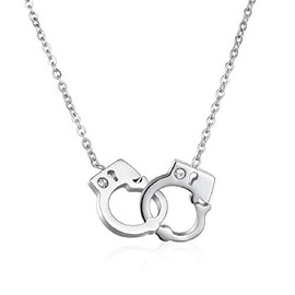 MiiFort Handcuff Pendant Necklaces for Women Sisters Officer Police Mother Wife Birthday Daughters Girlfriend Couple Crystal Clear Cubic Zirconia Silver