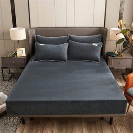 Velvet Fitted Sheet 90 x 200 cm Warm Winter Terry Cloth Fitted Sheets, Highdi Microfleece Fleece Dark Grey Fitted Sheet 90 x 200 cm Box Spring Bed Sheet for High Mattress Base Height 25-30 cm