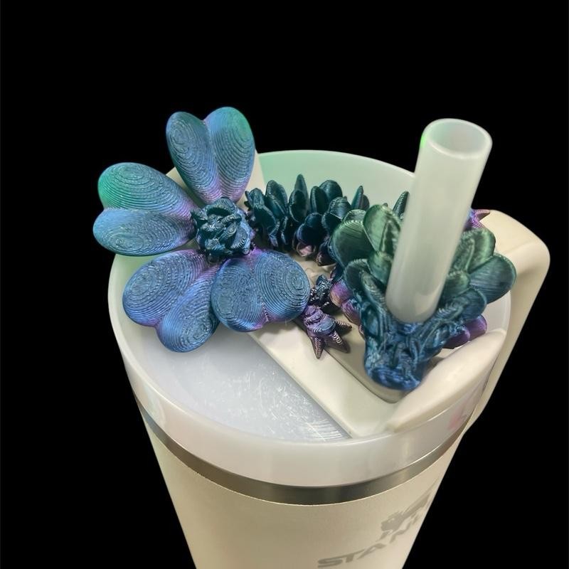 Tumbler Straw Buddy Dragon Guardian Straw Figurine 3D Printed:_Ice