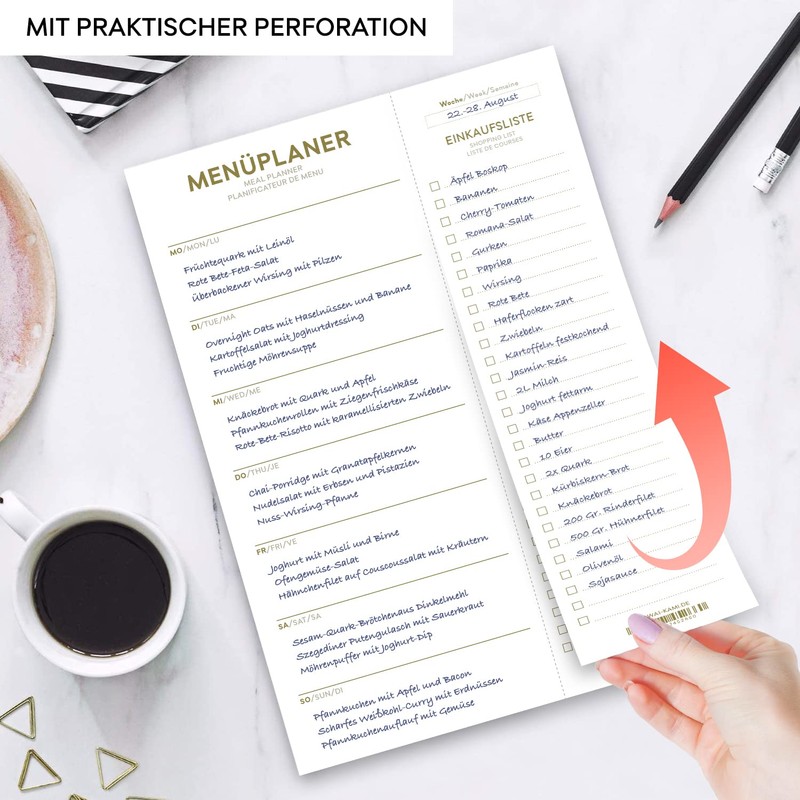Menu Planner with Grocery List - Meal Planner - Minimalist