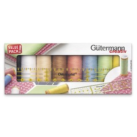 Gütermann Creativ 734587 Sewing Thread Set with 8 Spools Cotton C Ne 50 100 m in Bright Colours + an Omnigrid Universal Ruler, 3 x 15 cm