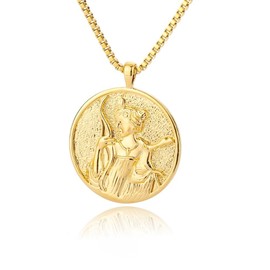 SEKDAQ Artemis Athena Hecate 18K Gold-Plated Necklace, Greek Mythology Necklace, Gold Medal Queen Necklace for Women, Metal, Agate