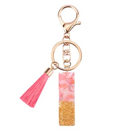 Suweibuke Cute Pink Key Chains for Women Girls, Initial Letter Keychains with Tassel, Charms for Key Purse Handbags Backpacks (Pink-I)
