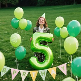 40 Inch Light Green Balloon Number 5 Balloon Jumbo Mylar Foil Helium Balloon for 15 25 35 50 Big Giant Jumbo Huge Foil Mylar Balloons 55th 65th Birthday Balloons Men Women Party Decorations