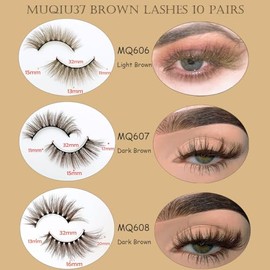 Pestañas marrones Aspecto natural Pestañas postizas de color marrón oscuro Pestañas de visón sintético tenues Pestañas postizas esponjosas Tiras 3D Evelashes Paquete de 10 pares (MQ607)