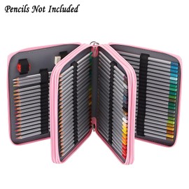 BTSKY Colored Pencil Case- 120 Slots Pencil Holder Pen Bag Large Capacity Pencil Organizer with Handle Strap Handy Colored Pencil Box with Printing Pattern (Pink Rose)