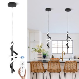 CANEOE Black Pendant Light Fixtures, 3000K-6000K Dimmable Modern LED Pendant Lights,Kitchen Island Pendant Lighting for Dining Room Living Room Bedroom Hanging Light Fixtures,1 Pack
