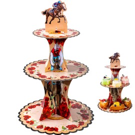 Threehoney Derby Day Thick Cardboard Cupcake Stand Kentucky Horse Racing Party Supplies Horse Racing 3 Tier Dessert Tower Run for the Roses Table Decorations for Equestrian Horse Theme Party Supplies