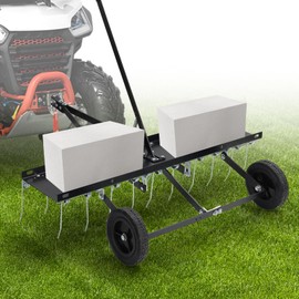 Tow Behind Dethatcher: 40inch Pull Behind Lawn Rake with 20 Spring Steel Tines Heavy Duty Lawn Tractor Attachments for Large Yard Garden Care