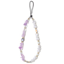 SKIRIFLA Evil Eye Phone Charm Strap Cell Phone Lanyard Phone Charms Strap Beaded Phone Charms Evil Eye Phone Lanyard Crystal Phone Strap Evil Eye Phone Chain Preppy Phone Charm Kawaii Phone Keychain-Voilet