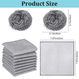 Guiqulai 10 Pieces Steel Dish Cloth Set Include 8 Pieces Double-Layer 7.87" x 7.87" Metal Wire Dish Cloths and 2 Steel Wool Balls, for Dishes, Cookware, Tableware, Sink, Stove, Kitchen Cleaning