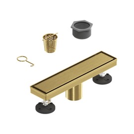 Greenspring 12-Inch Linear Shower Floor Drain, Stainless Steel Bathroom Floor Drains, Rectangular Shower Trench Floor Drain, Hair Strainer, Brushed Gold