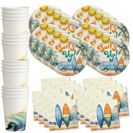 Surfs Up Birthday Party Supplies Tableware Set Includes Plates Napkins Cups - Kit for 16
