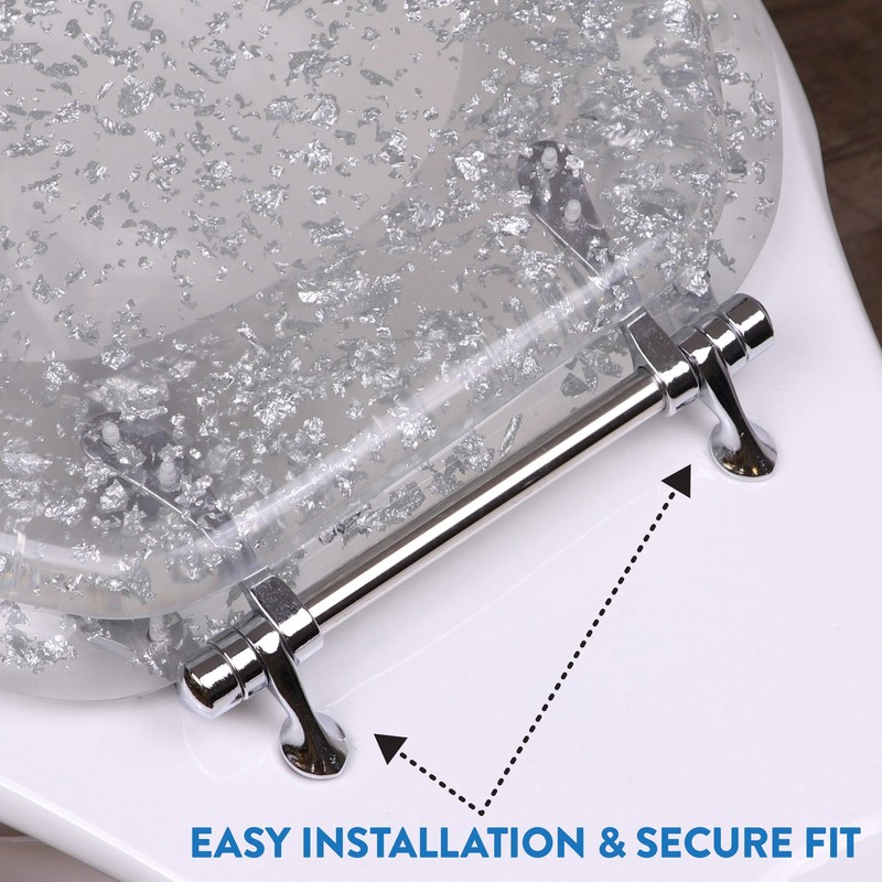 Ginsey Home Solutions Elongated Resin Toilet Seat, Silver Foil