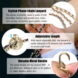 Turkalla Phone Crossbody Chain Cell Phone Lanyard,Universal Leather+Metal Shouder Strap with Phone Tether Patches (H)