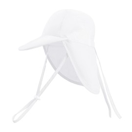 Baby Sun Hat with Neck Flap Adjustable Toddler Sun Hat Baby Boys Girls Sun Protection Summer Beach Hat（White）