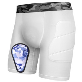 AMEGE Youth Compression Sliding Shorts with Protective Cup Padded Baseball Sliding Shorts for Football Lacrosse(White,S)