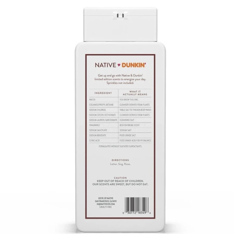 Native DUNKIN Donuts Boston Kreme Body Wash 18 fl oz