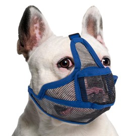 Coppthinktu Short Snout Dog Muzzle, Breathable Mesh French Bulldog Muzzle Full Pant Muzzles for Pitbull, Soft Flat Face Dog Muzzles for Pug Prevent Biting Allow Pant & Drink (Blue M)