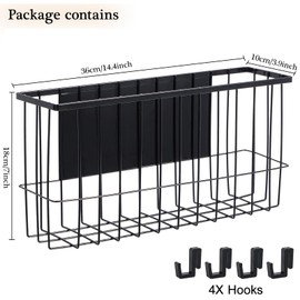 Yeeco Magnetic Basket Organizer,Black Mesh Holder Magnetic Book Shelf Strong Magnetic for Fridge, Refrigerator Office File Foil,Black, 14.1x 3.9x 7 Inches