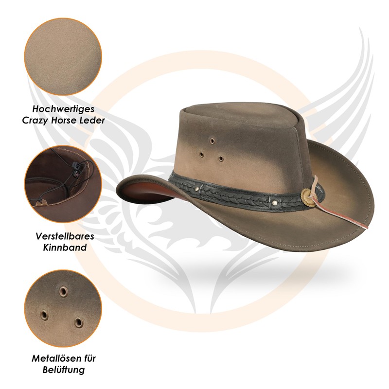 Leatherick Cowboy Hat for Men - Western Aussie Style Outback