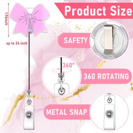 Knitgrip 8 Pcs Coquette Pink Bow Badge Reel Retractable Badge Reel for ID Card Cute Alligator Clip Accessories for Nurse Medical Worker Office School Teacher(Bow Theme,Acrylic)