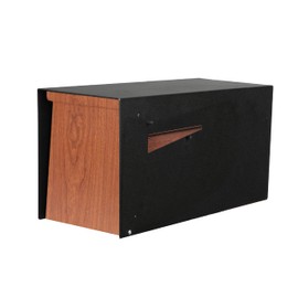 Ilyapa Modern Mailbox for Post Mount - Black Powder Coated Metal Mailbox with Ash Wood Door - Waterproof for Parcels, Recessed Magnetic Close Door