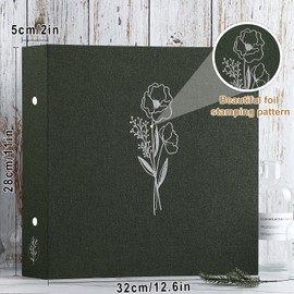 Lanpn 10x10 inch Scrapbook Photo Album, Linen Cover Archival Acid Free Top Load 3 Ring Folder Binder Photo Book 10 x 10 with 30 Plastic Sleeves 60 Pages (Green)