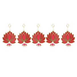 Aditri Creation Set of 5 Door Hanging Wooden MDF Lotus String Wall Decorations Temple Pooja for Indian Traditional Diwali decorations for home Wedding Festival Home (Size :-8"/20 CM Each.)(Pink)