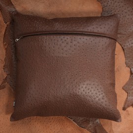 KUIRMODA Lambskin Leather Pillow Cover - Decorative Sofa Cushion Case - Throw Covers for Living Room & Bedroom, 18x18 Inches - Brown Ostrich Pack of 1