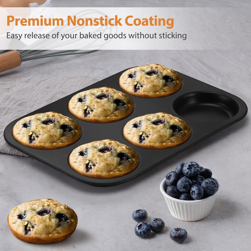 E-far Muffin Top Pan Set of 2, Nonstick 6-Cavity Shallow