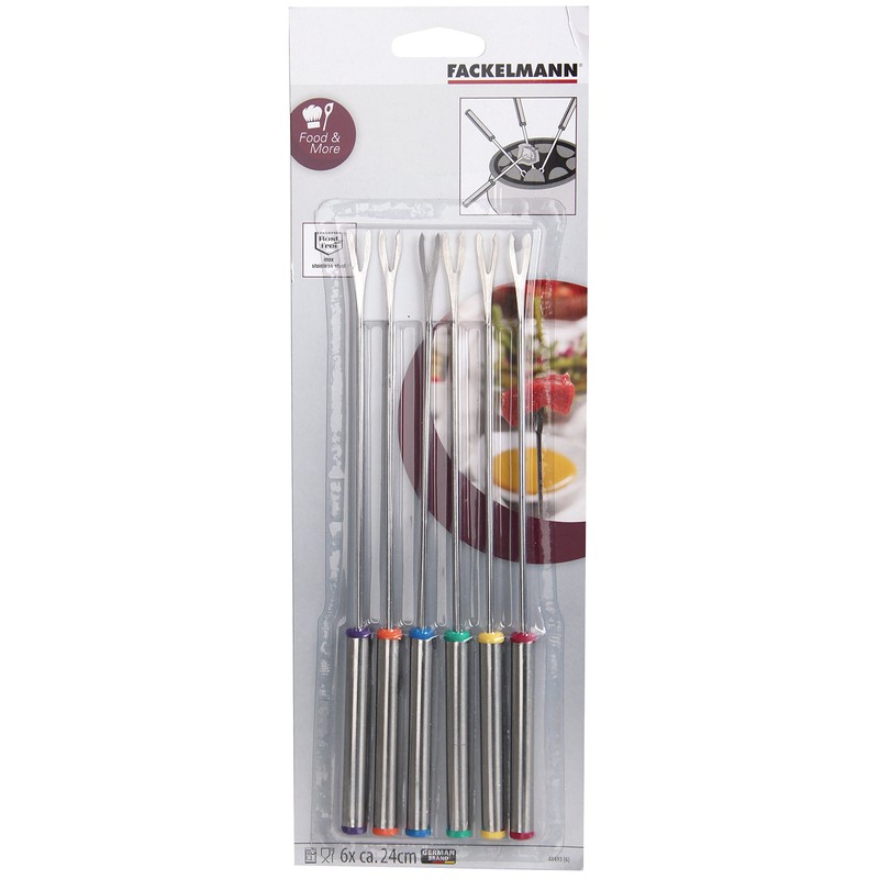 Fackelmann Fonduegabeln, Fonduebesteck aus Edelstahl, Fonduespieße mit farbigen Kunststoffgriffen (Farbe: