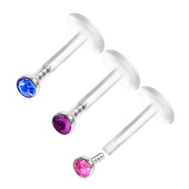 KJM Fashion Pack of 3 Transparent Bioflex Labret 1.2 mm 16 g Lip Earrings