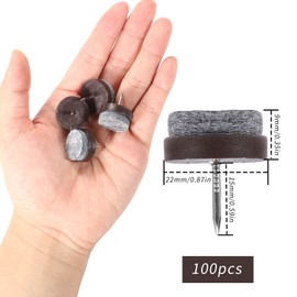 Pack of 100 Felt Gliders Nails, 22 mm Felt Gliders for Chairs Furniture Gliders Chair Gliders Floor Protection Noise Reduction for Furniture Table Legs (Brown)