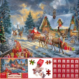 Advent Calendar 2024 Christmas Jigsaw Puzzles, 1008 Pieces Puzzle 24 Days Christmas Countdown Calendar, Christmas Holiday Gifts, Christmas Home Wall Decor