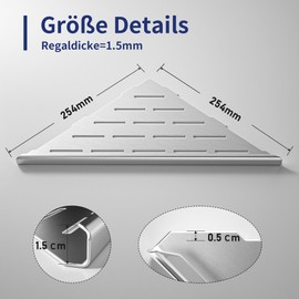 Bernkot Corner Shower Shelf, Stainless Steel 304 Bathroom Shelf for Tiled Walls, Built-in Shelf for Bathroom Renovation (Brushed, 254 mm)