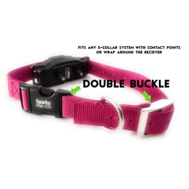 Sparky Pet Co - ECollar Replacement Strap - Easy Release Double Buckle Dog Collar - Rugged Nylon - Adjustable - D Ring - Quick Release Metal Clasp - for Invisible Fence Systems - 1" x 28" - Raspberry