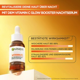 Garnier SkinActive Vitamin C Glow Booster Night Serum: 10% Pure Vitamin C & Hyaluronic Acid for Radiant, Smooth Skin. Regenerates During Sleep, Softens Lines & Pigment Spots. Vegan & Sustainable.