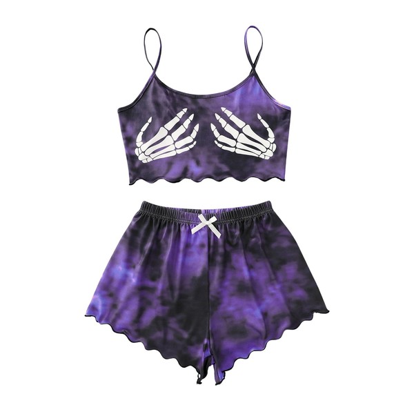 Floerns Women's Plus Size 2 Piece Sleepwear Tie Dye Skeleton